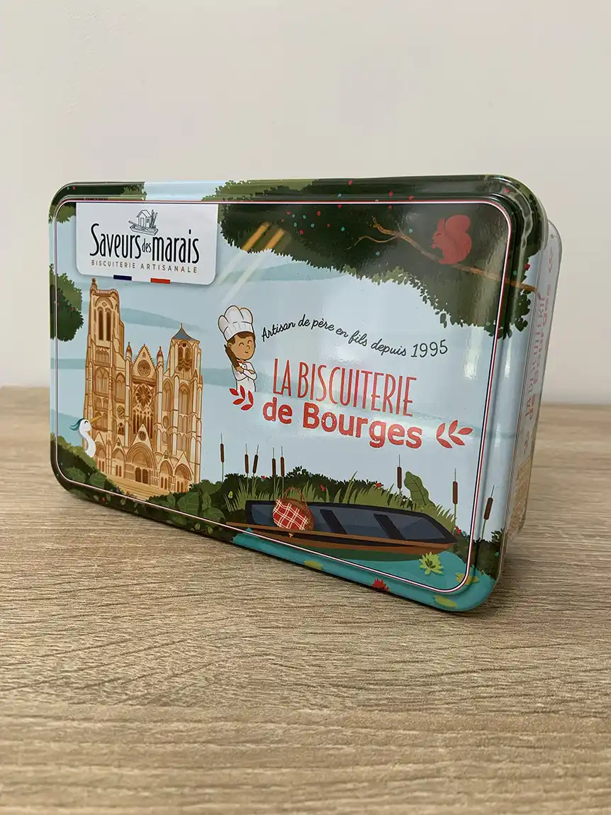photo de la boite à biscuits en métal Saveurs des Marais